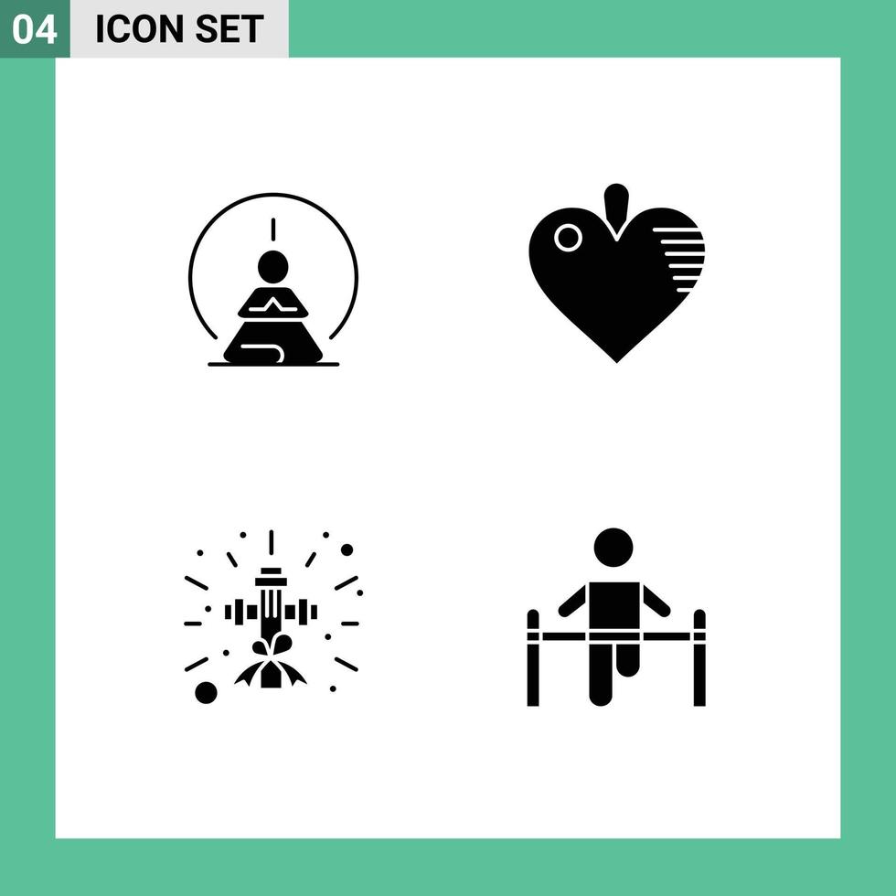 Pack von 4 kreativ solide Glyphen von mental Konzentration Kreuz mental Herz Zeichen editierbar Vektor Design Elemente