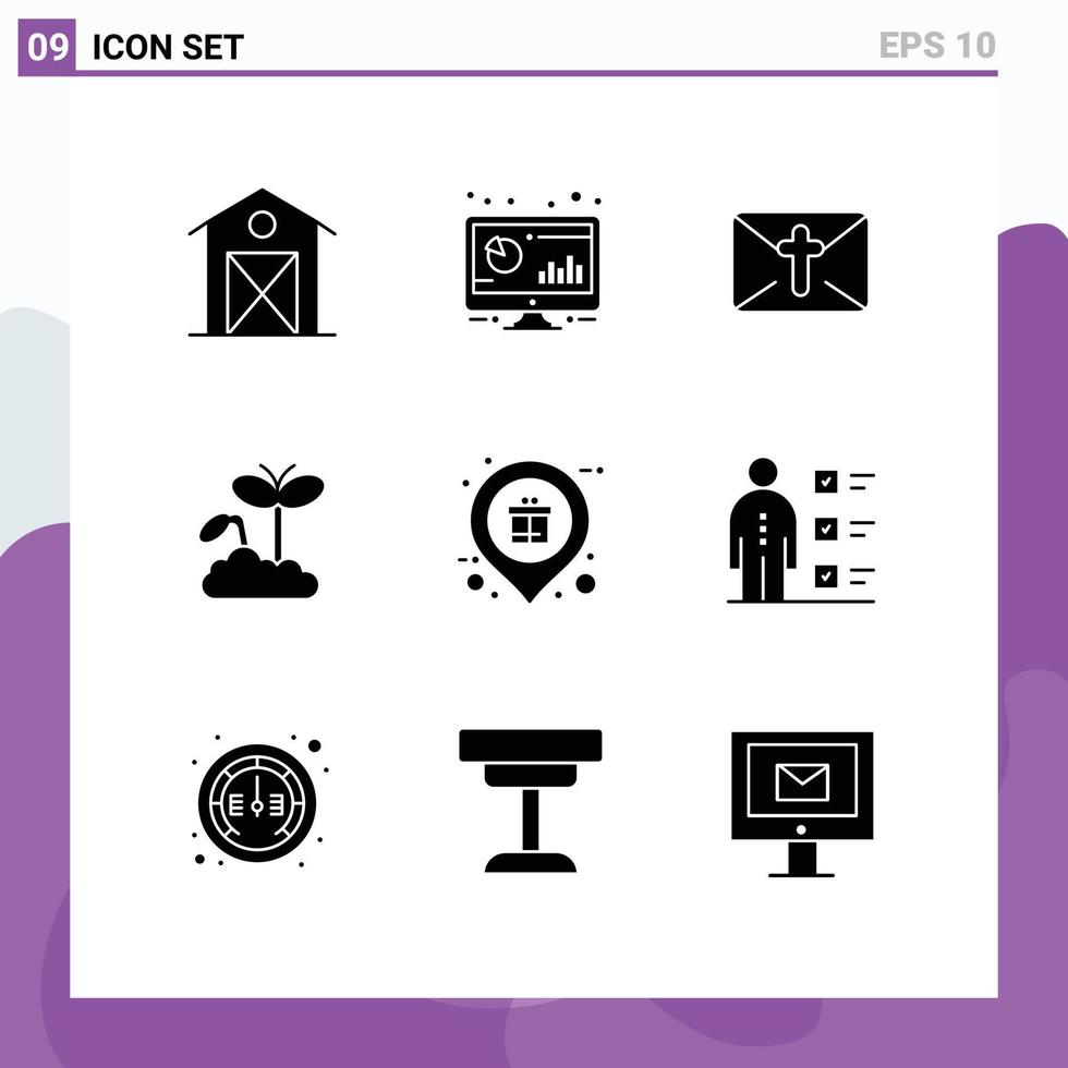 Benutzer Schnittstelle Pack von 9 Basic solide Glyphen von Pflanze erhöhen, ansteigen Monitor Wachstum Urlaub editierbar Vektor Design Elemente