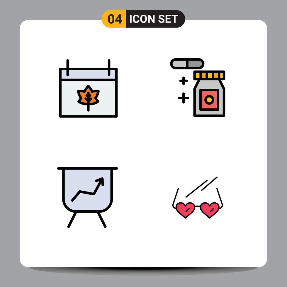 modern uppsättning av 4 fylld linje platt färger pictograph av höst glasögon tacksägelse temperatur hjärta redigerbar vektor design element