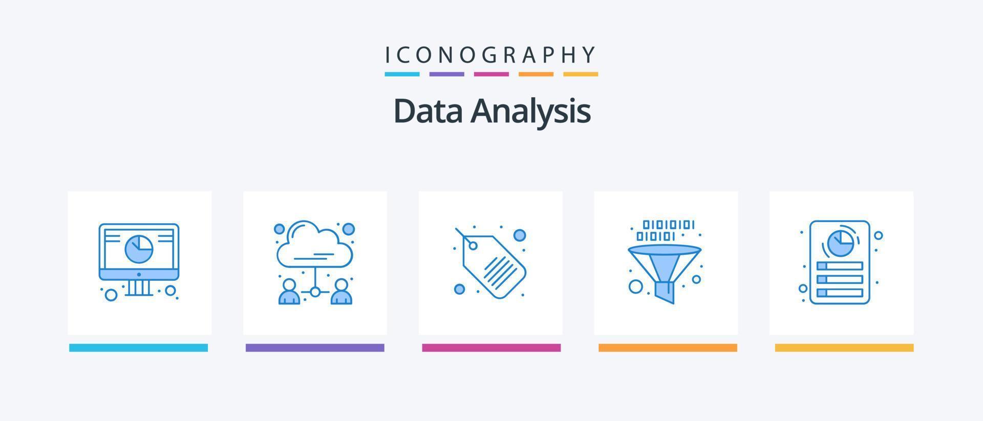 Daten Analyse Blau 5 Symbol Pack einschließlich dokumentieren. Management. Benutzer. Entwicklung. Trichter. kreativ Symbole Design vektor