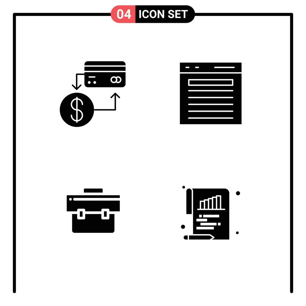 Benutzer Schnittstelle Pack von 4 Basic solide Glyphen von Buchhaltung Webseite Anerkennung finden Aktentasche editierbar Vektor Design Elemente