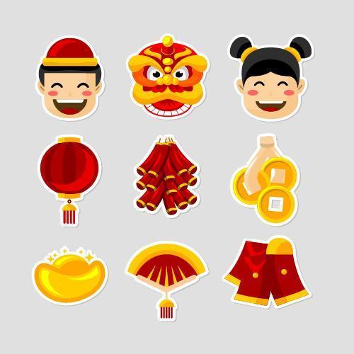 söt samling av festliga kinesiska nyårsklistermärken vektor