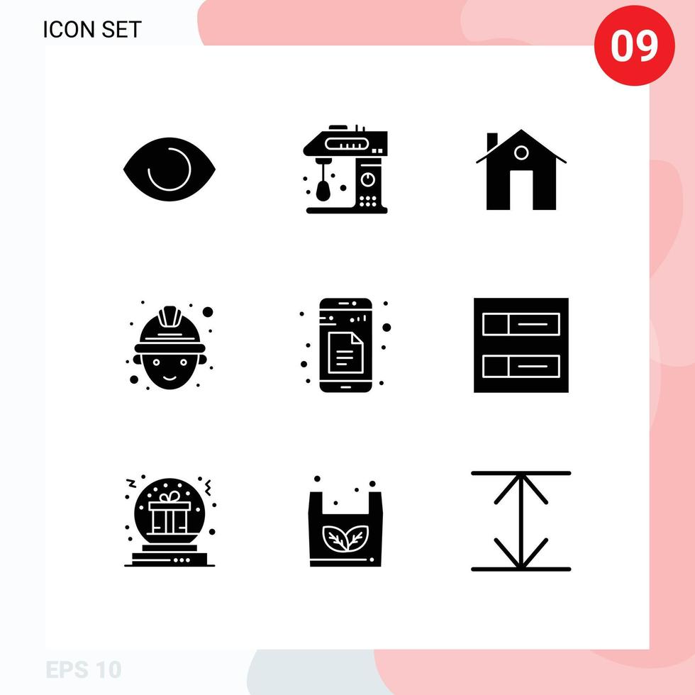 9 universell fast glyf tecken symboler av data gruvarbetare mixer arbetskraft byggnader redigerbar vektor design element