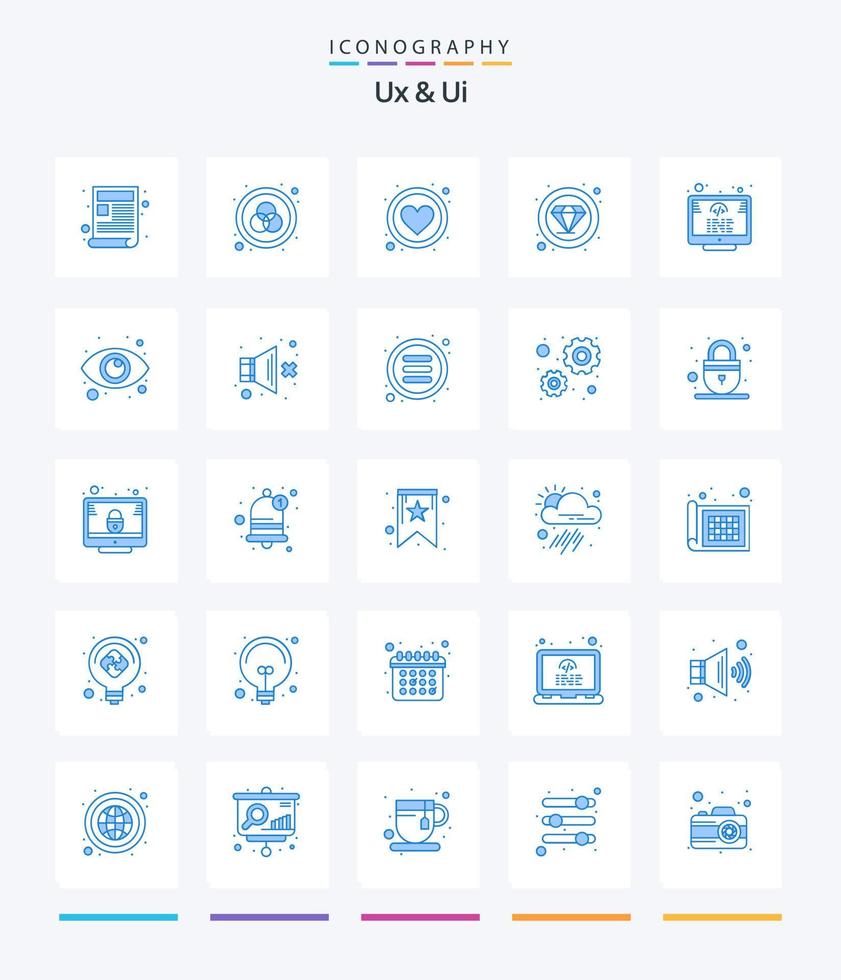 kreativ ux und ui 25 Blau Symbol Pack eine solche wie Entwicklung. Diamant. Favorit. seo. Prämie vektor