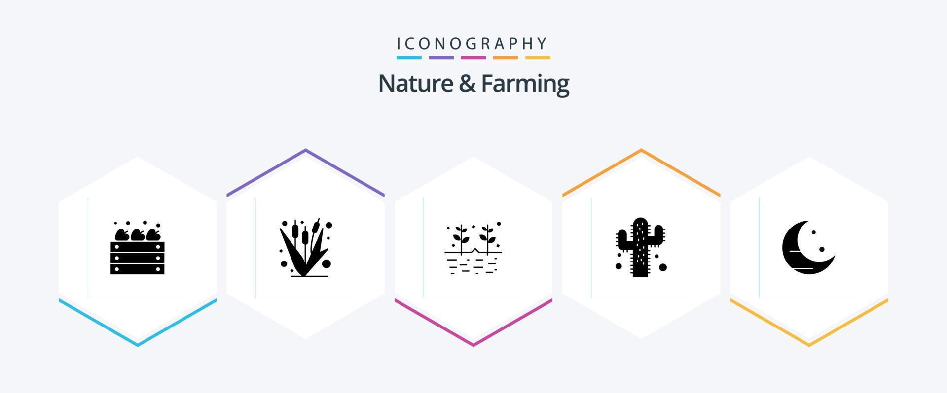 Natur und Landwirtschaft 25 Glyphe Symbol Pack einschließlich Mond. Landwirtschaft. Mais. Pflanze. Körner vektor