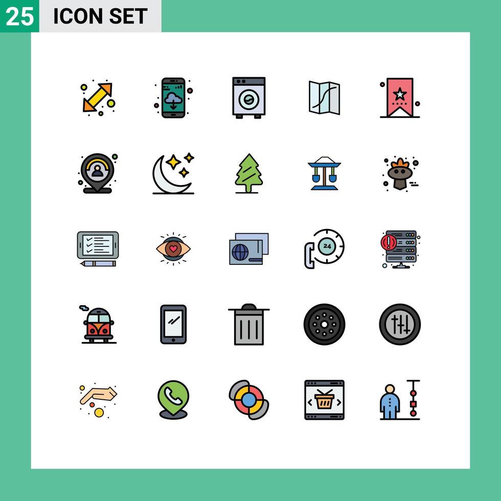 editierbar Vektor Linie Pack von 25 einfach gefüllt Linie eben Farben von Lesezeichen Stift groß Navigation Karte editierbar Vektor Design Elemente