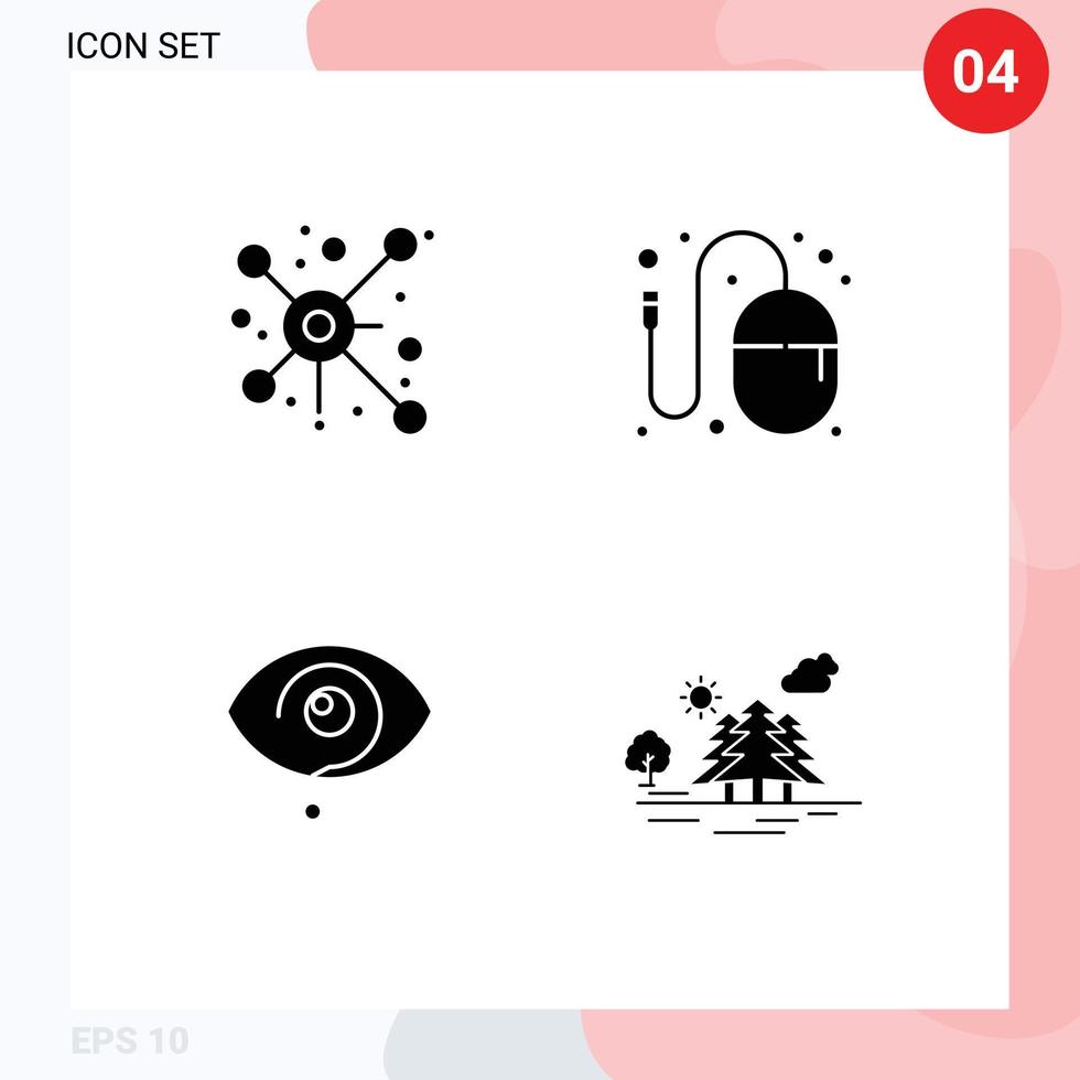 4 thematisch Vektor solide Glyphen und editierbar Symbole von verteilen neugierig Verbindung Grafik Auge editierbar Vektor Design Elemente