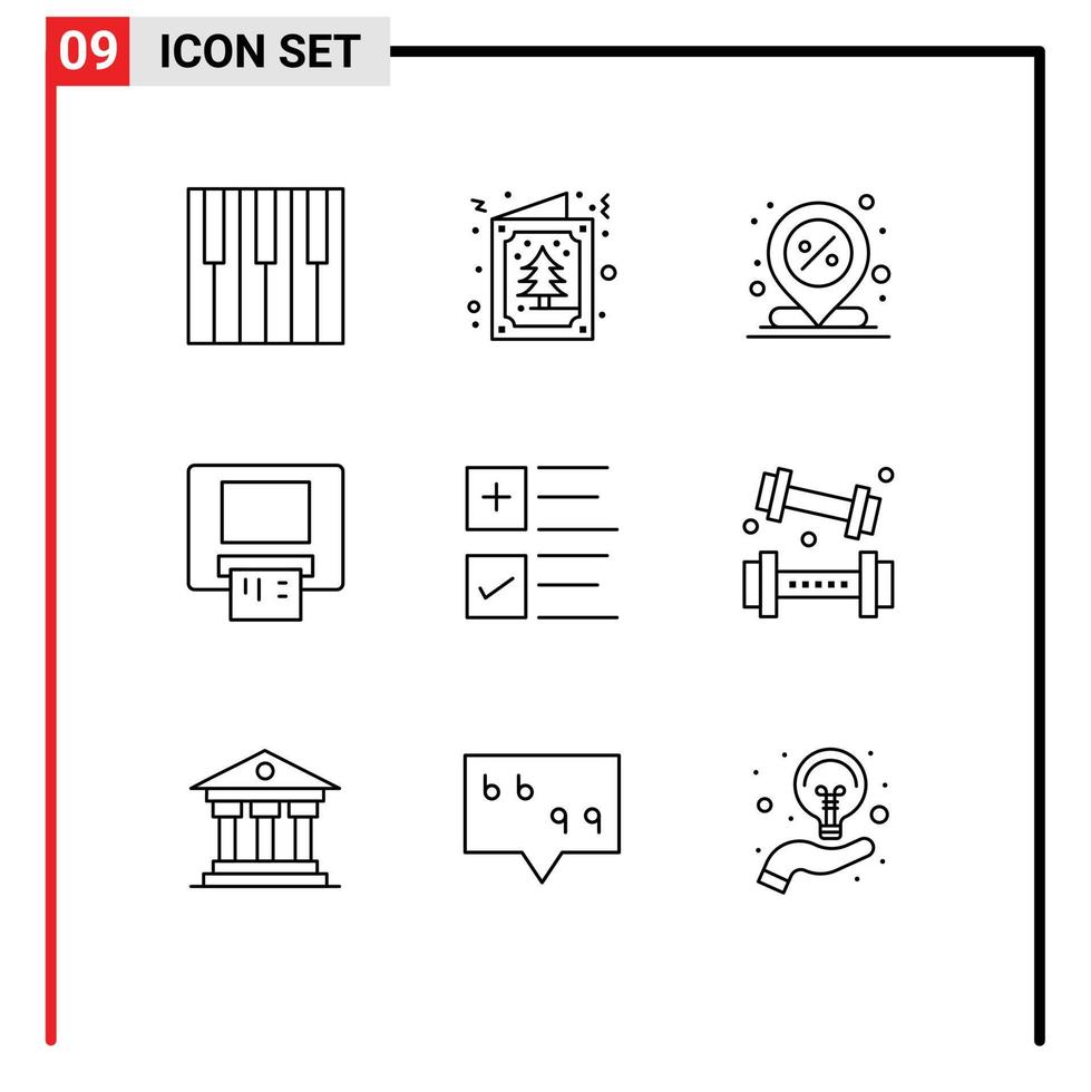 Gruppe von 9 Umrisse Zeichen und Symbole zum Text Karte Einladung Geldautomat Prozent editierbar Vektor Design Elemente