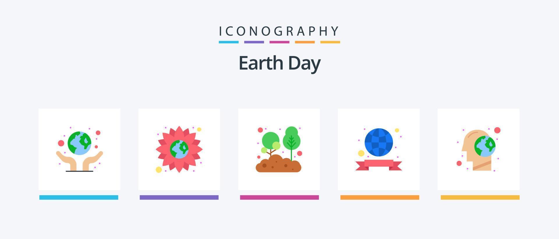 Erde Tag eben 5 Symbol Pack einschließlich Gehirn. Abzeichen. Öko. Schleife. Baum. kreativ Symbole Design vektor