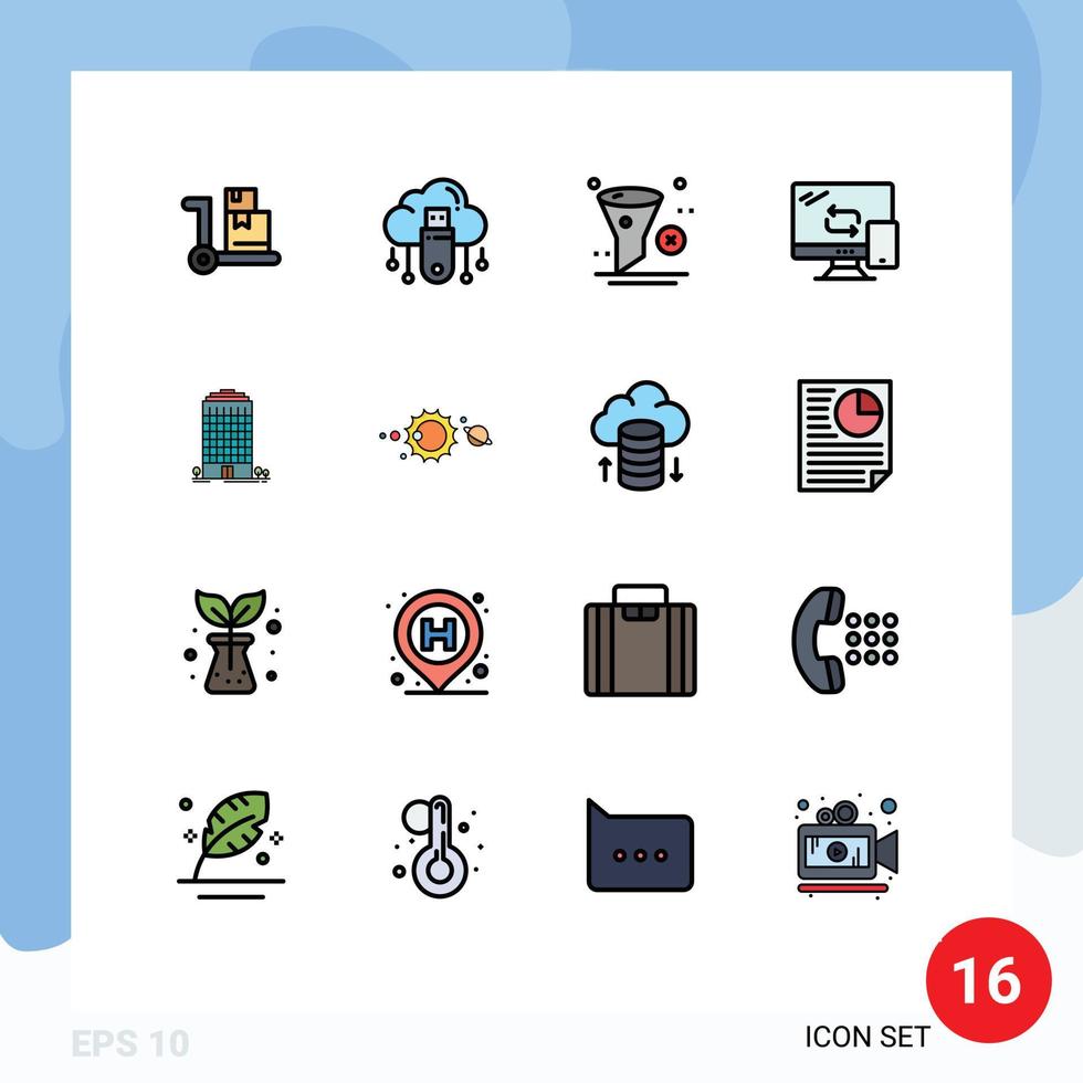Piktogramm einstellen von 16 einfach eben Farbe gefüllt Linien von Gebäude Vernetzung löschen Handy, Mobiltelefon Müll editierbar kreativ Vektor Design Elemente