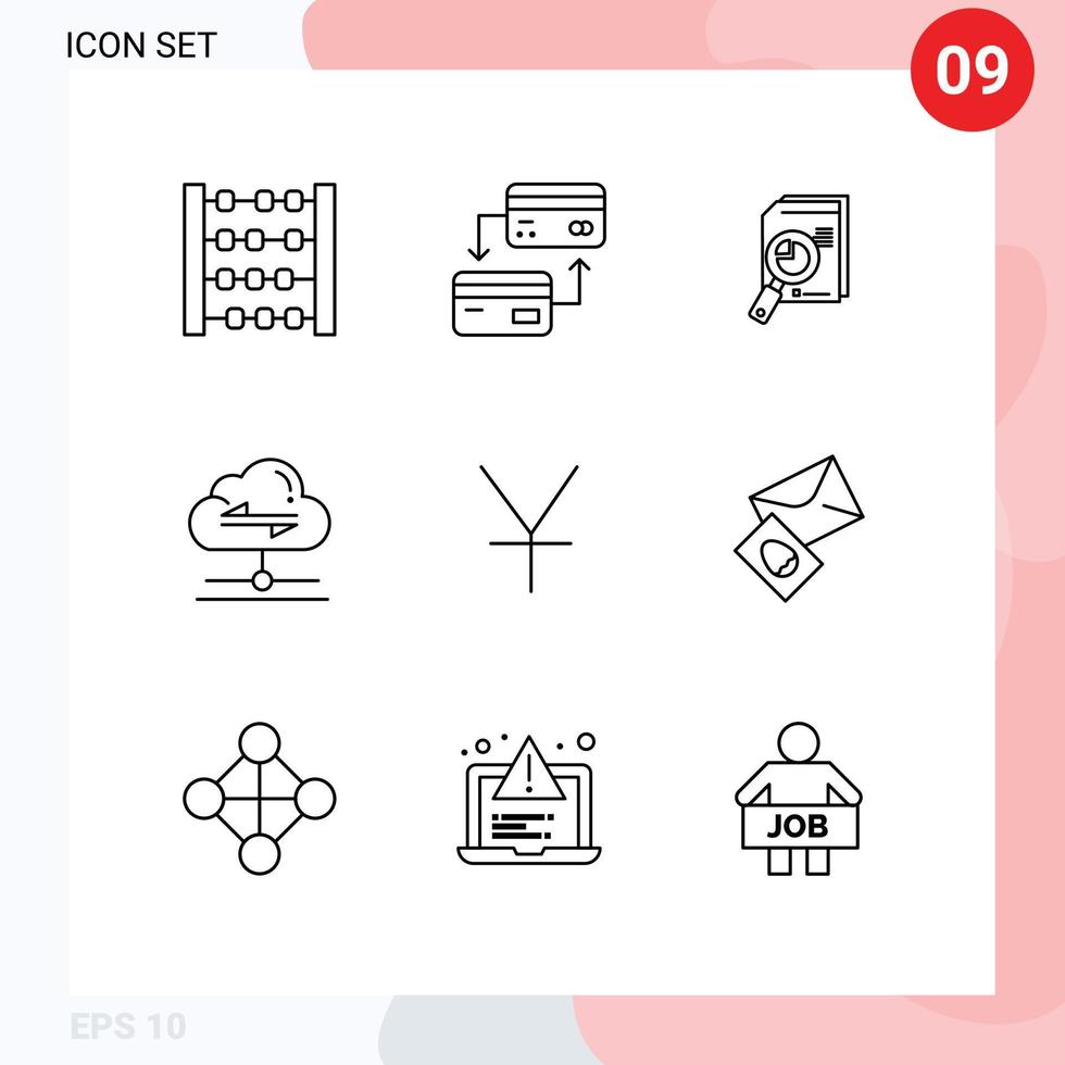 Gruppe von 9 Umrisse Zeichen und Symbole zum Daten Wolke Analyse Teilen Daten editierbar Vektor Design Elemente