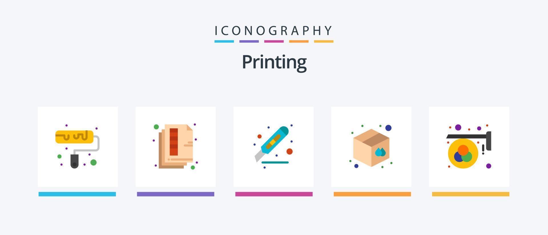 Drucken eben 5 Symbol Pack einschließlich Werbung. Lagerhaus. schneiden. Waren. Buchseite. kreativ Symbole Design vektor