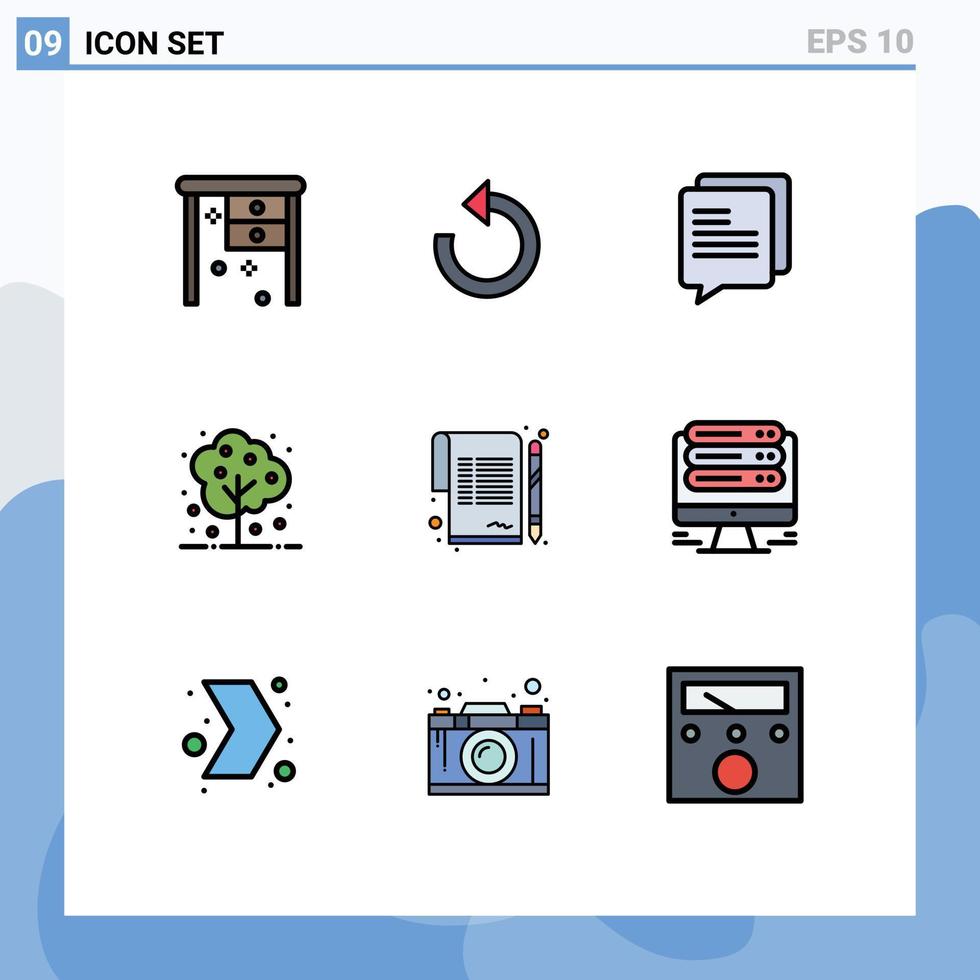 9 universell fylld linje platt Färg tecken symboler av tecken kontrakt chatt växt träd redigerbar vektor design element