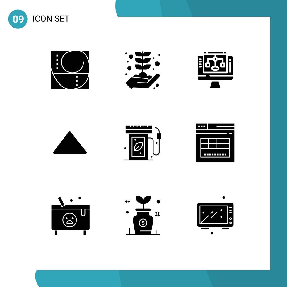 9 fast glyf begrepp för webbplatser mobil och appar ekologi video data delning spela pil redigerbar vektor design element