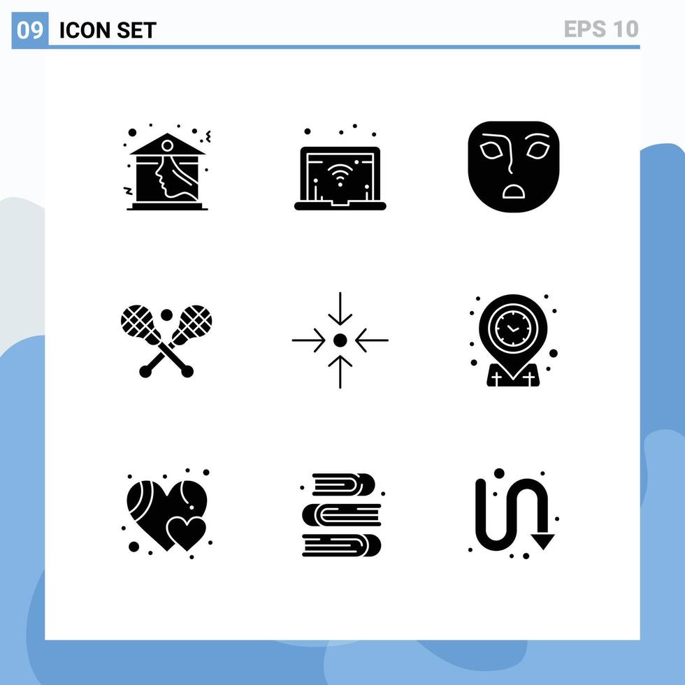 grupp av 9 fast glyfer tecken och symboler för plats skala ansikte kollaps pinnar redigerbar vektor design element