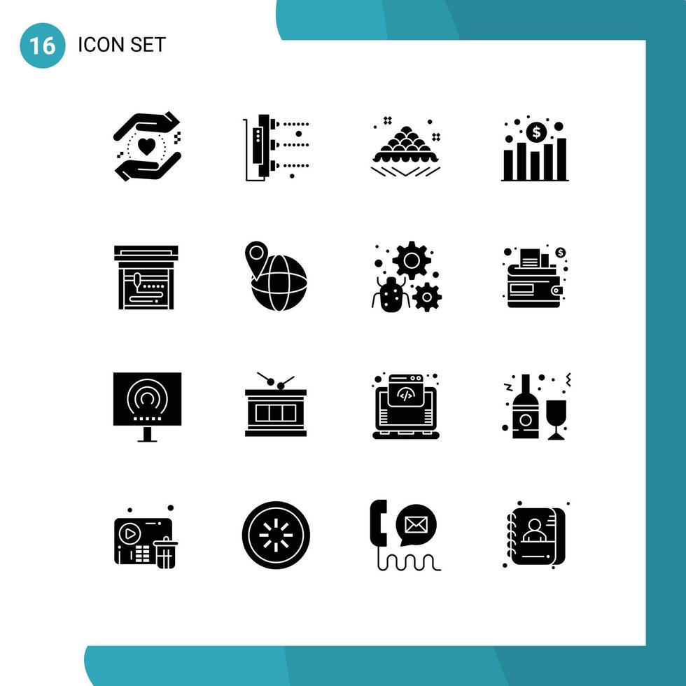 16 Universal- solide Glyphe Zeichen Symbole von Drucken Einnahmen Gericht profitieren Diagramm editierbar Vektor Design Elemente