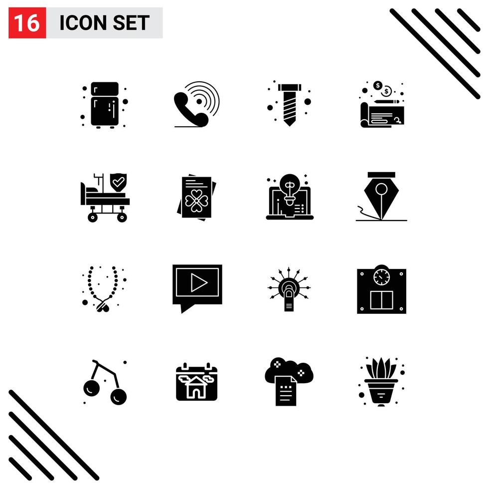 Lager Vektor Symbol Pack von 16 Linie Zeichen und Symbole zum Versicherung Krankenhaus DIY Bett Geld editierbar Vektor Design Elemente