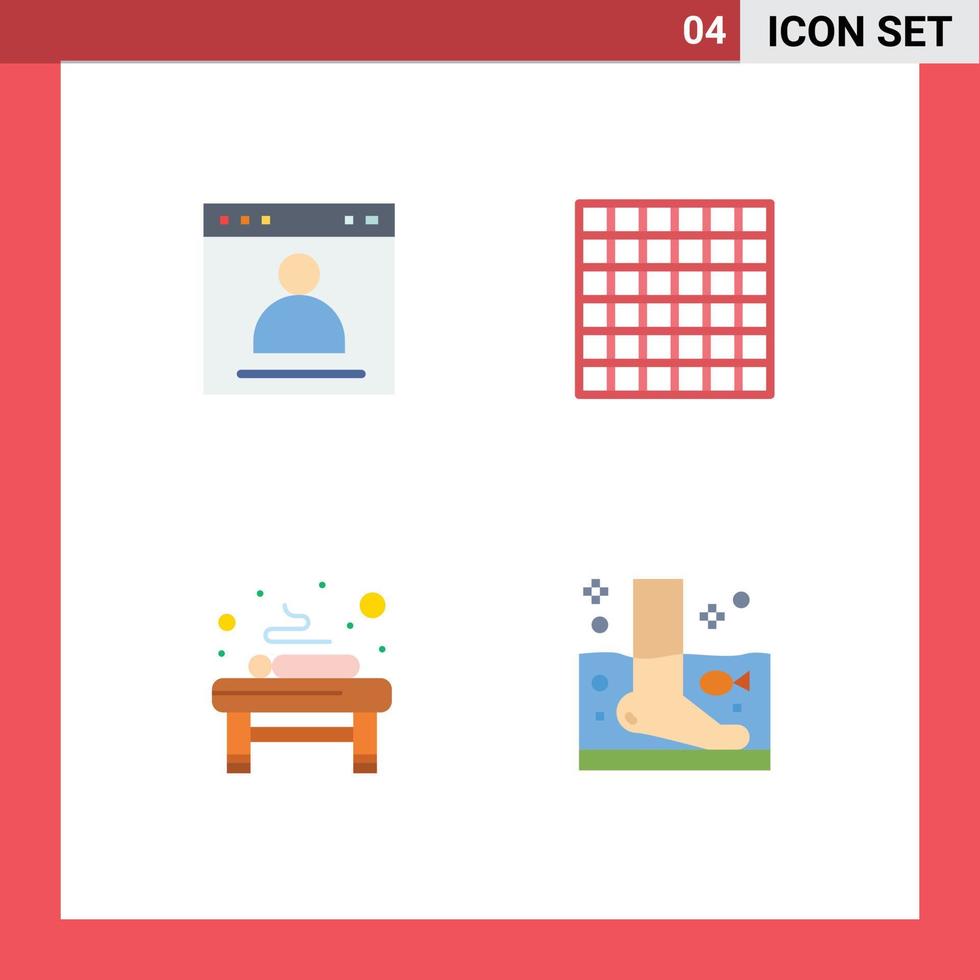 4 tematiska vektor platt ikoner och redigerbar symboler av browser avslappning sida layout fisk redigerbar vektor design element