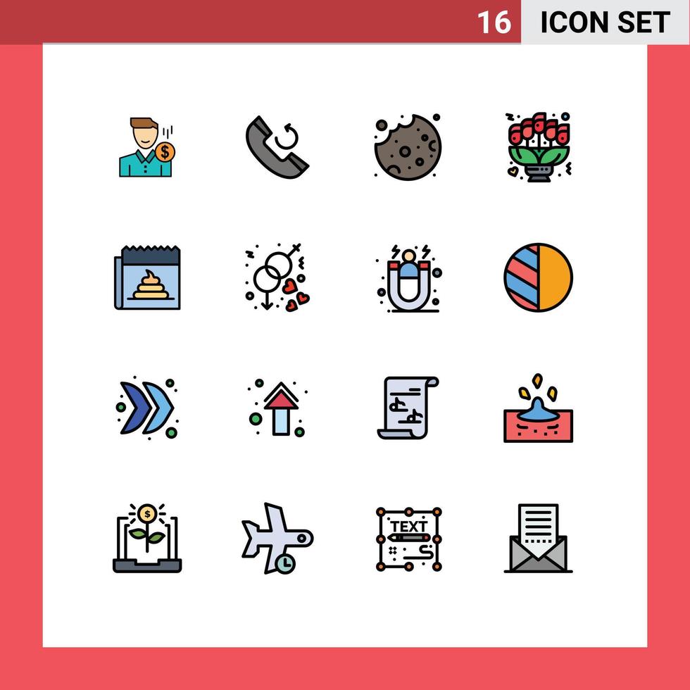 användare gränssnitt packa av 16 grundläggande platt Färg fylld rader av datum kärlek telefon blommor mat redigerbar kreativ vektor design element