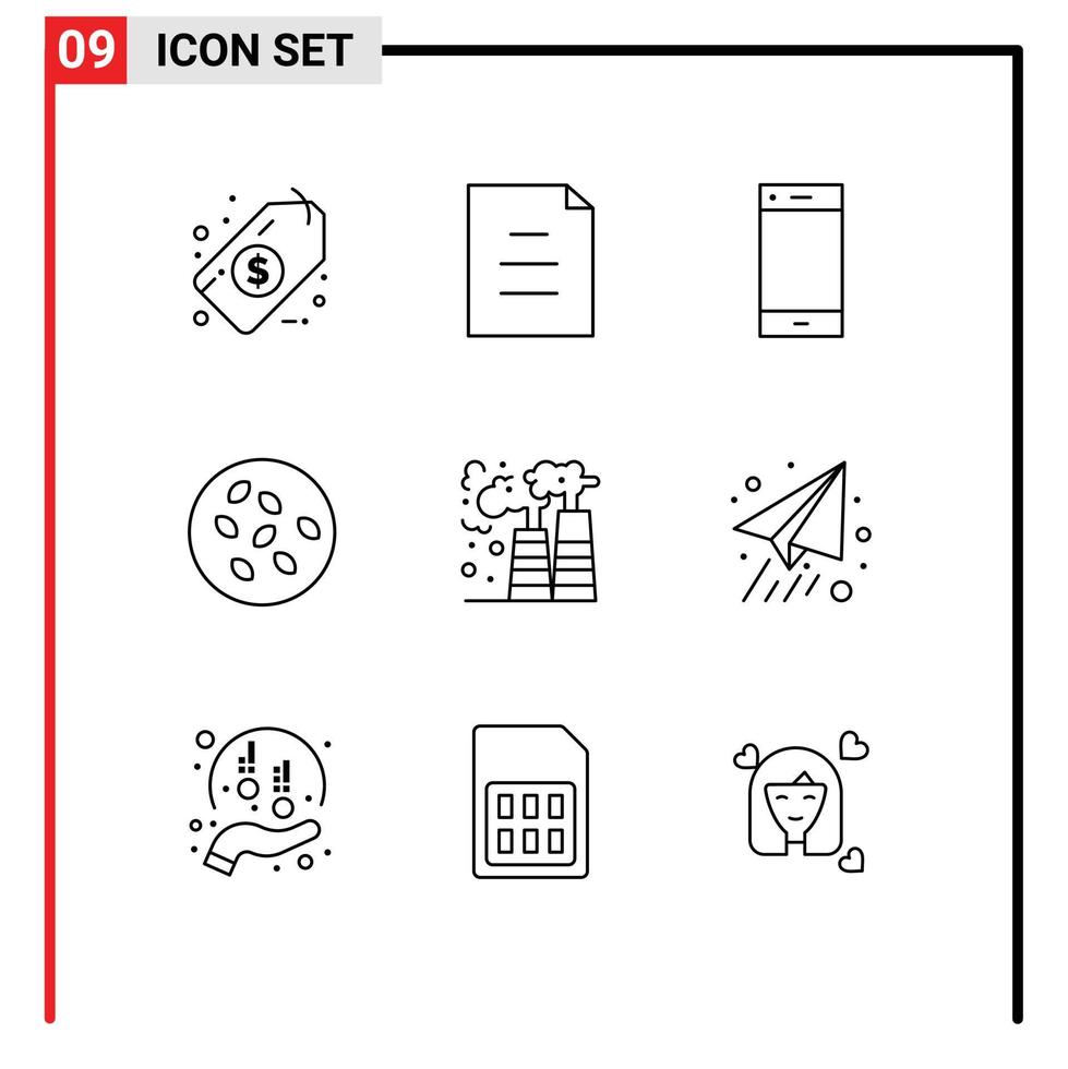 modern uppsättning av 9 konturer och symboler sådan som förorening fabrik telefon seamus sesam redigerbar vektor design element