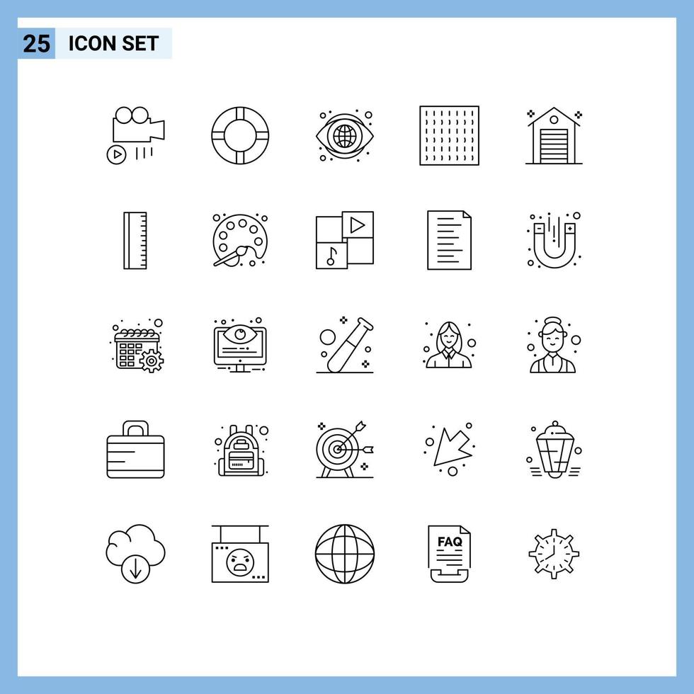 25 Universal- Linie Zeichen Symbole von Bildung Büro aussehen Nachlass Wetter editierbar Vektor Design Elemente