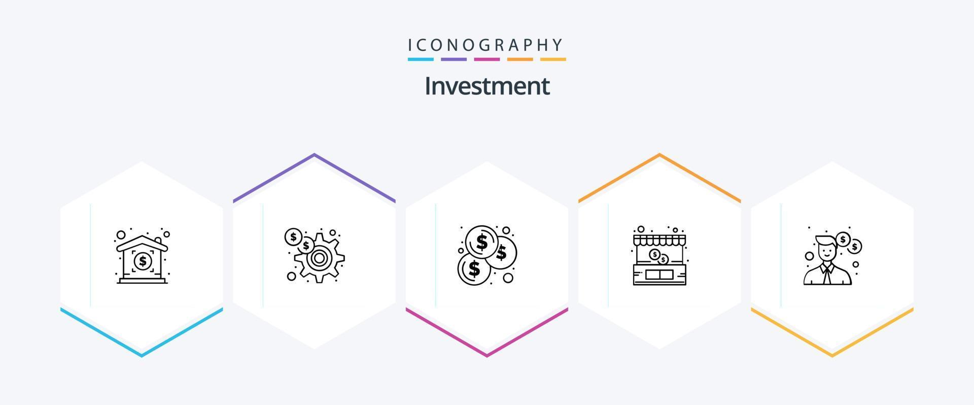 investering 25 linje ikon packa Inklusive pengar. man. mynt. företag. affär vektor