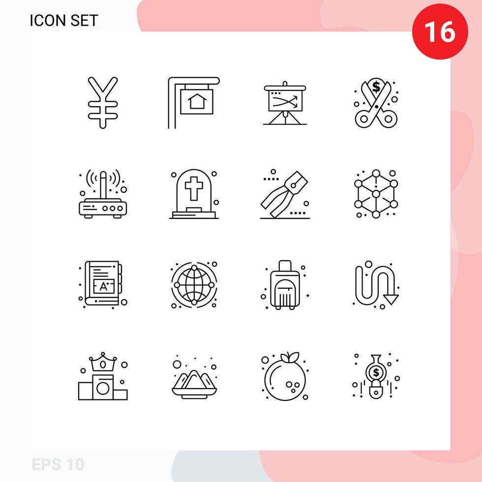 grupp av 16 konturer tecken och symboler för router utgifterna planen minskning skära redigerbar vektor design element