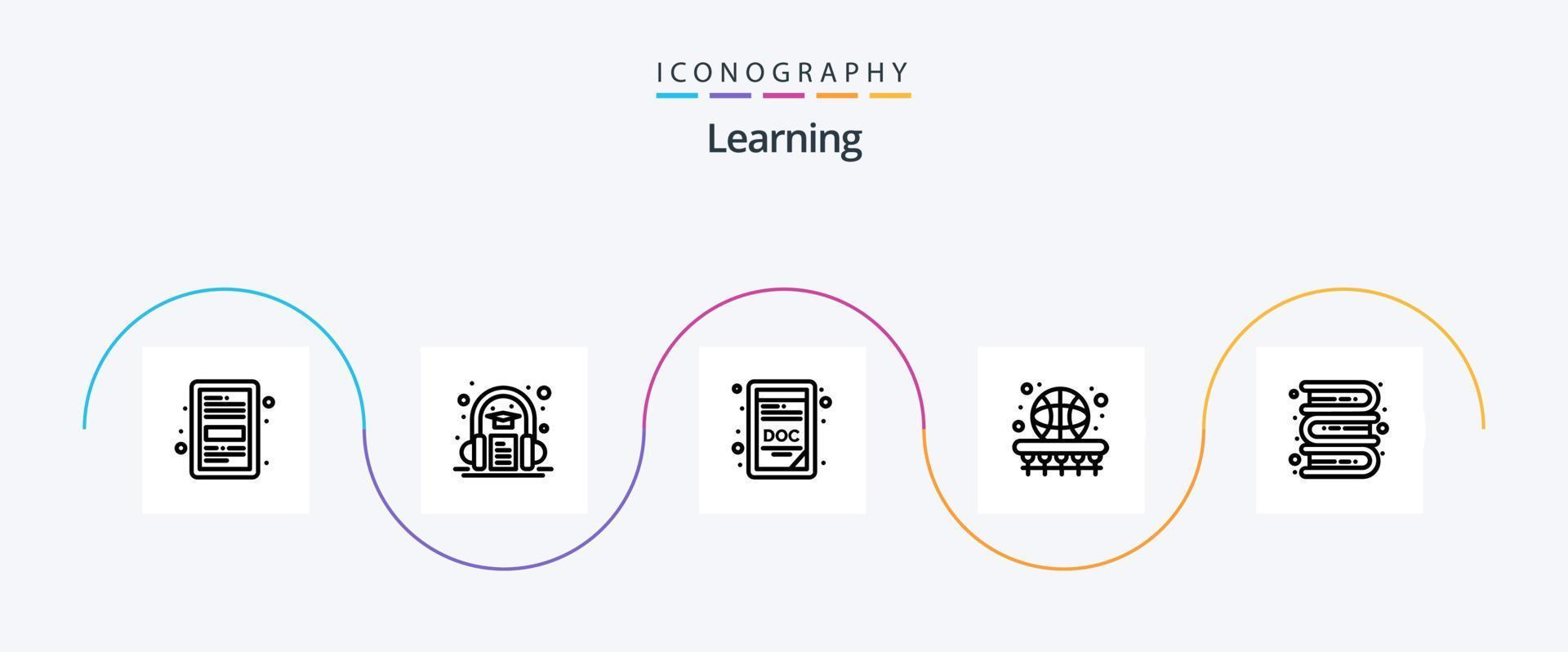 inlärning linje 5 ikon packa Inklusive böcker. spel. inlärning. basketboll. boll vektor