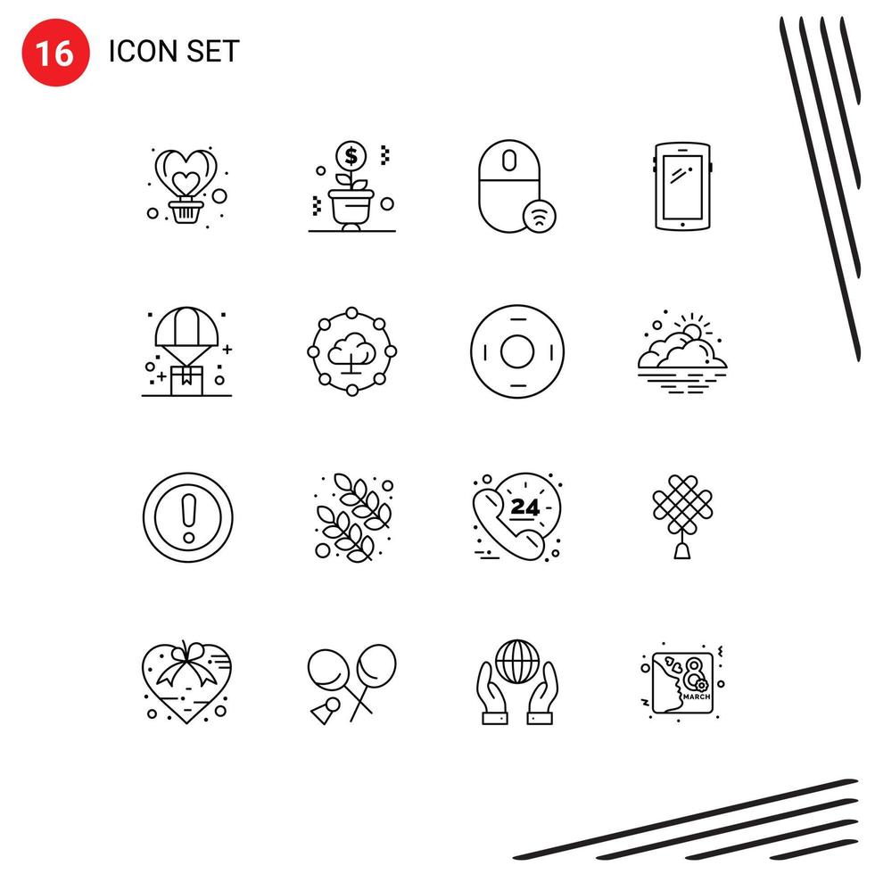 uppsättning av 16 modern ui ikoner symboler tecken för mobil telefon pott mus grej redigerbar vektor design element