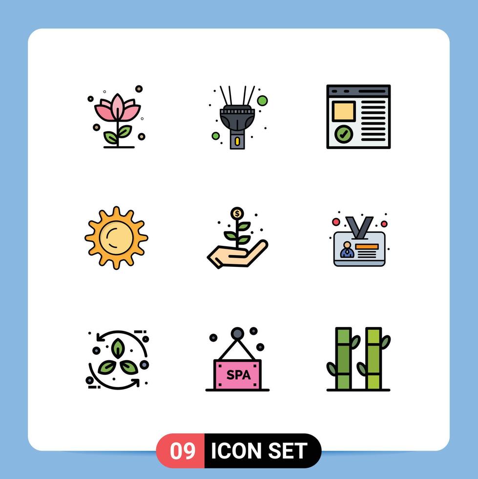 grupp av 9 fylld linje platt färger tecken och symboler för investering ljus browser dag sida redigerbar vektor design element