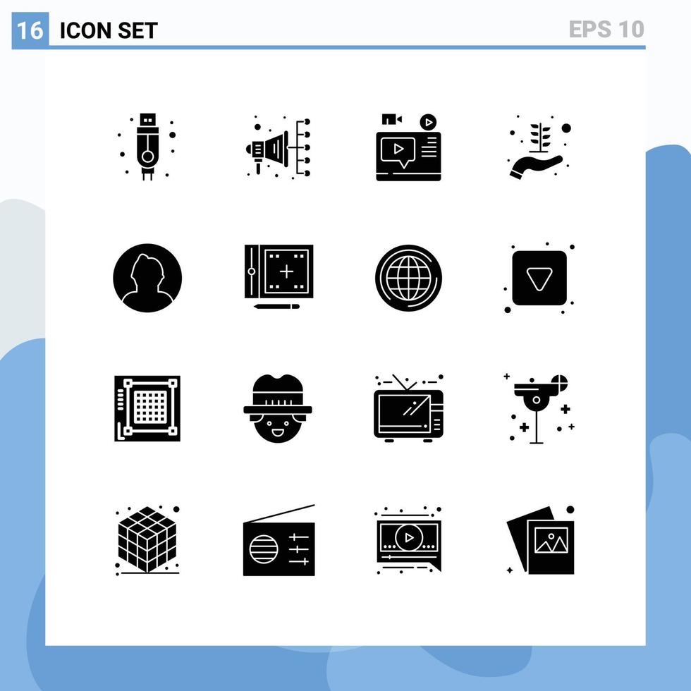 16 Universal- solide Glyphen einstellen zum Netz und Handy, Mobiltelefon Anwendungen Benutzer Mann Blog Benutzerbild Wachstum editierbar Vektor Design Elemente