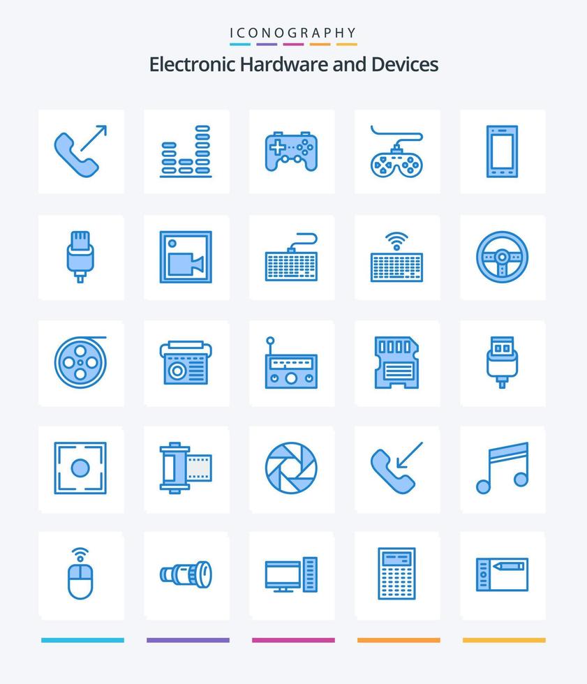 kreativ enheter 25 blå ikon packa sådan som avgift. läsplatta. kontroller. telefon. enheter vektor