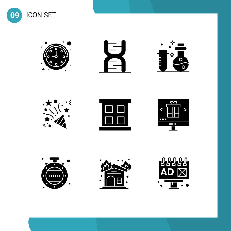 uppsättning av 9 modern ui ikoner symboler tecken för fönster fall ram kemi stjärna jul redigerbar vektor design element