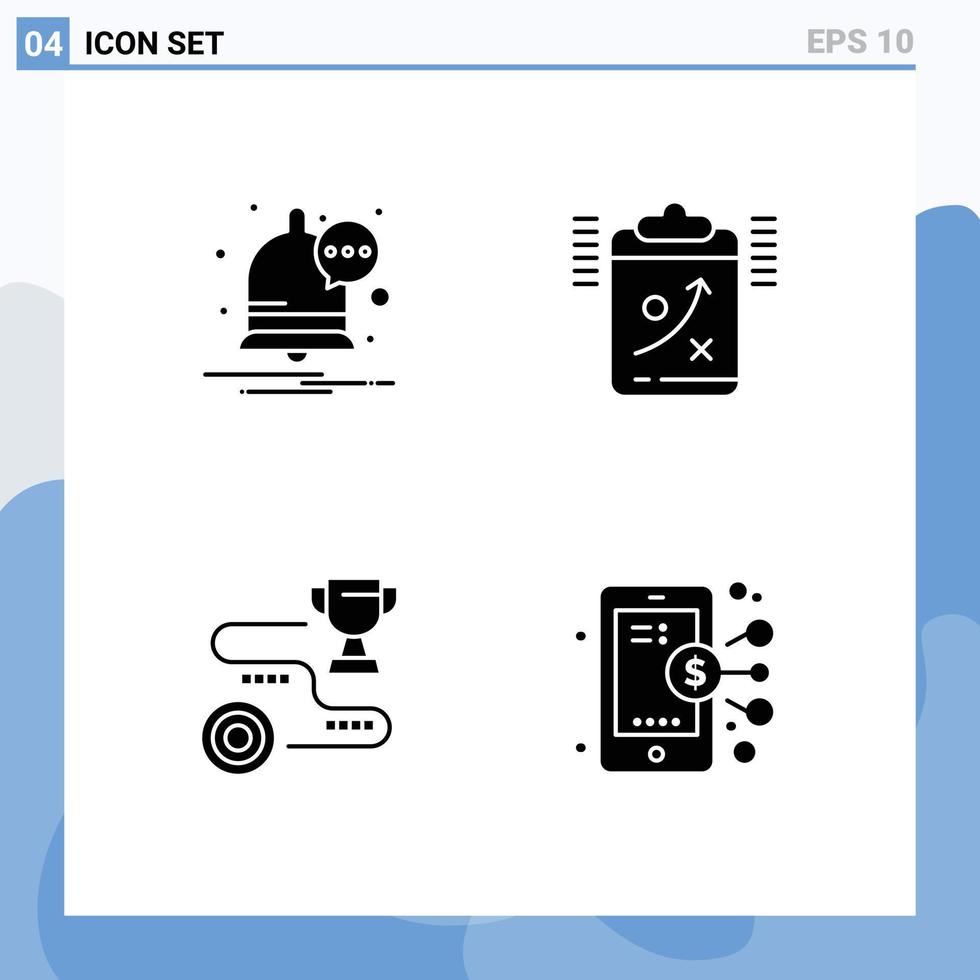 4 Universal- solide Glyphe Zeichen Symbole von Kommunikation Ziel Zwischenablage Taktik Pfad editierbar Vektor Design Elemente