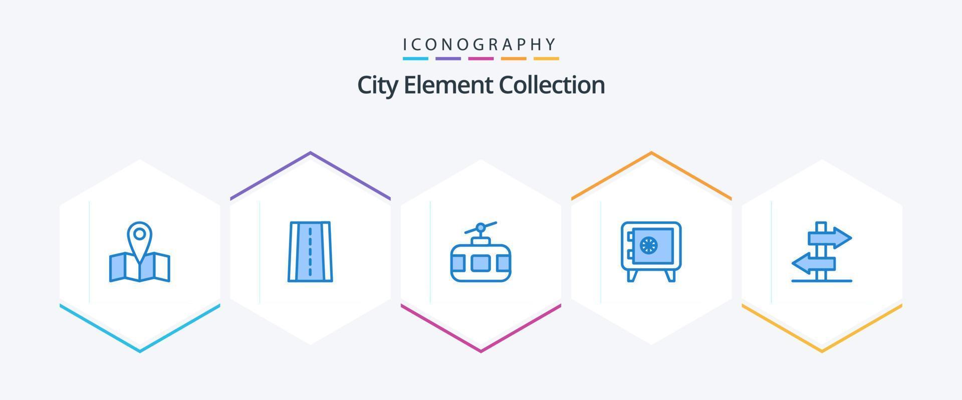 stad element samling 25 blå ikon packa Inklusive . tecken. Turné. styrelse. skåp vektor