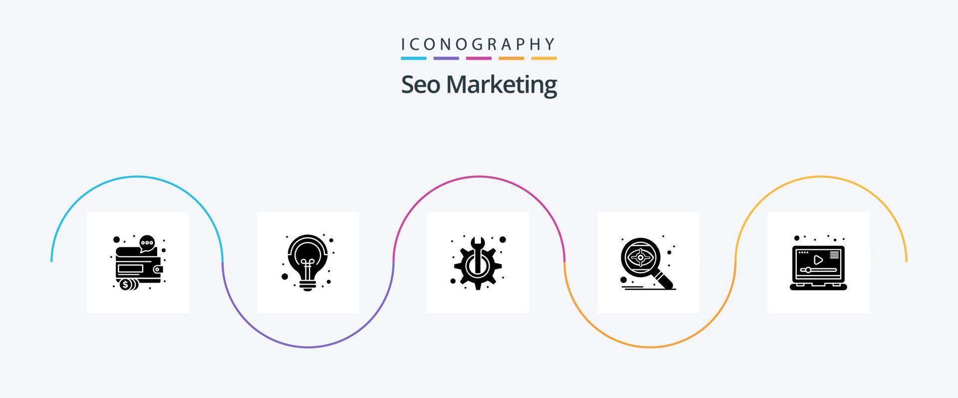 seo marknadsföring glyf 5 ikon packa Inklusive öga. seo. aning. Sök. teknisk vektor