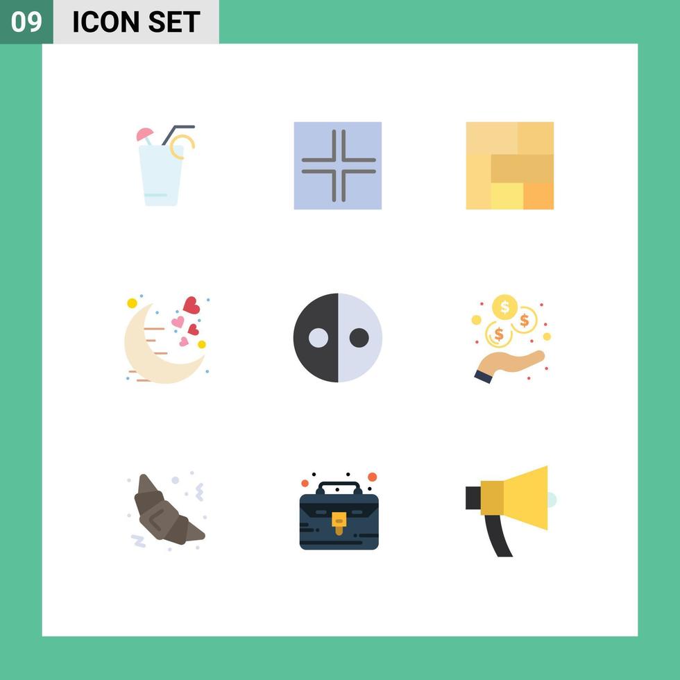 uppsättning av 9 modern ui ikoner symboler tecken för tecken romantisk gyllene natt kärlek redigerbar vektor design element