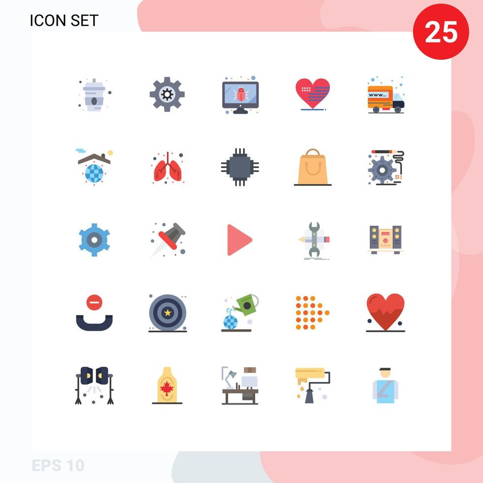 25 användare gränssnitt platt Färg packa av modern tecken och symboler av webb värd övervaka flagga kärlek redigerbar vektor design element