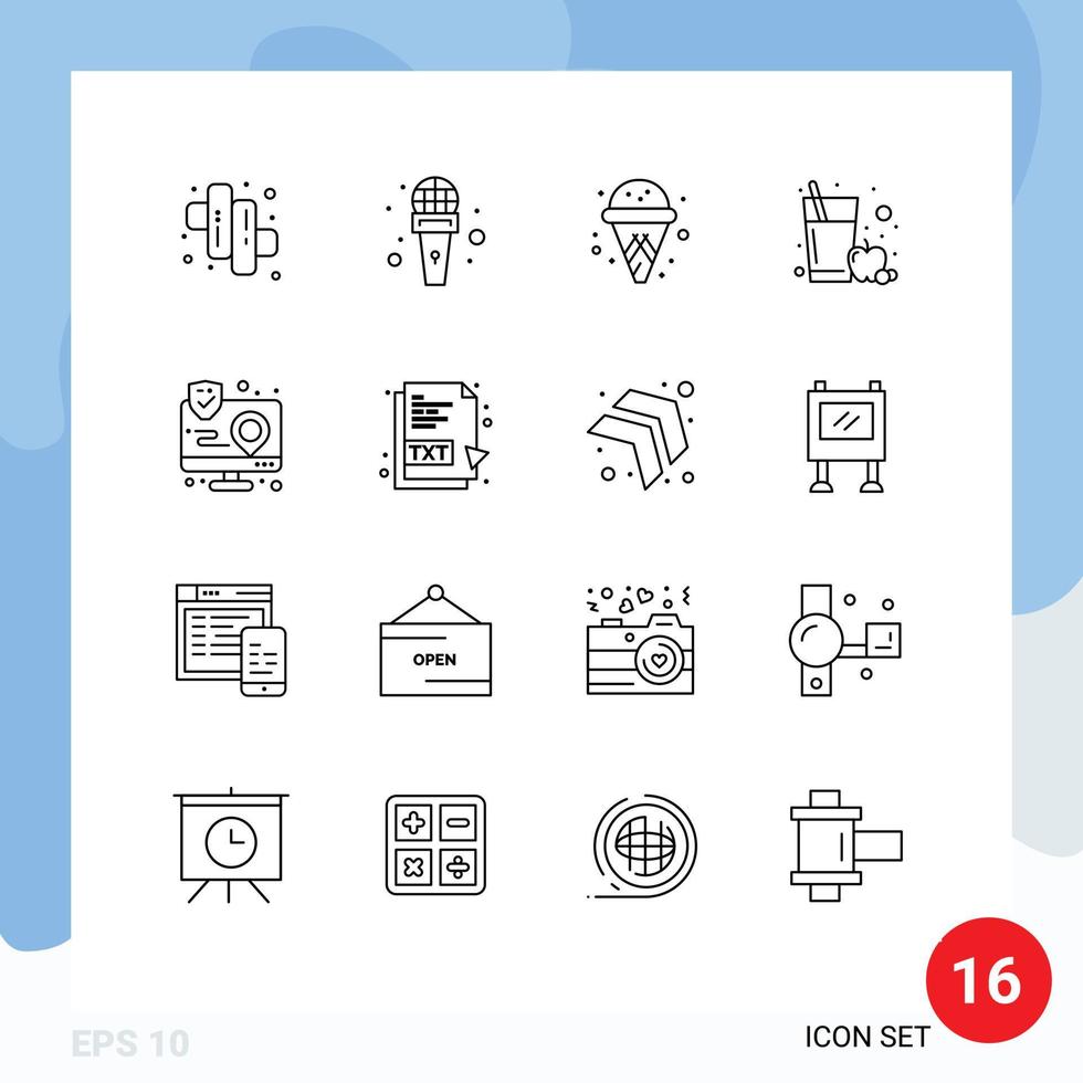 universell ikon symboler grupp av 16 modern konturer av Karta samspel is grädde app glas redigerbar vektor design element