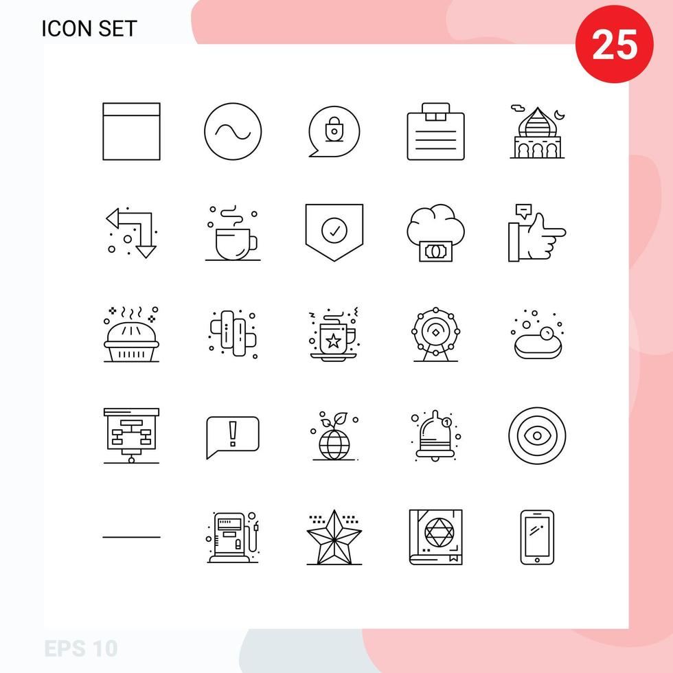 grupp av 25 modern rader uppsättning för pil måne portfölj islam moské redigerbar vektor design element