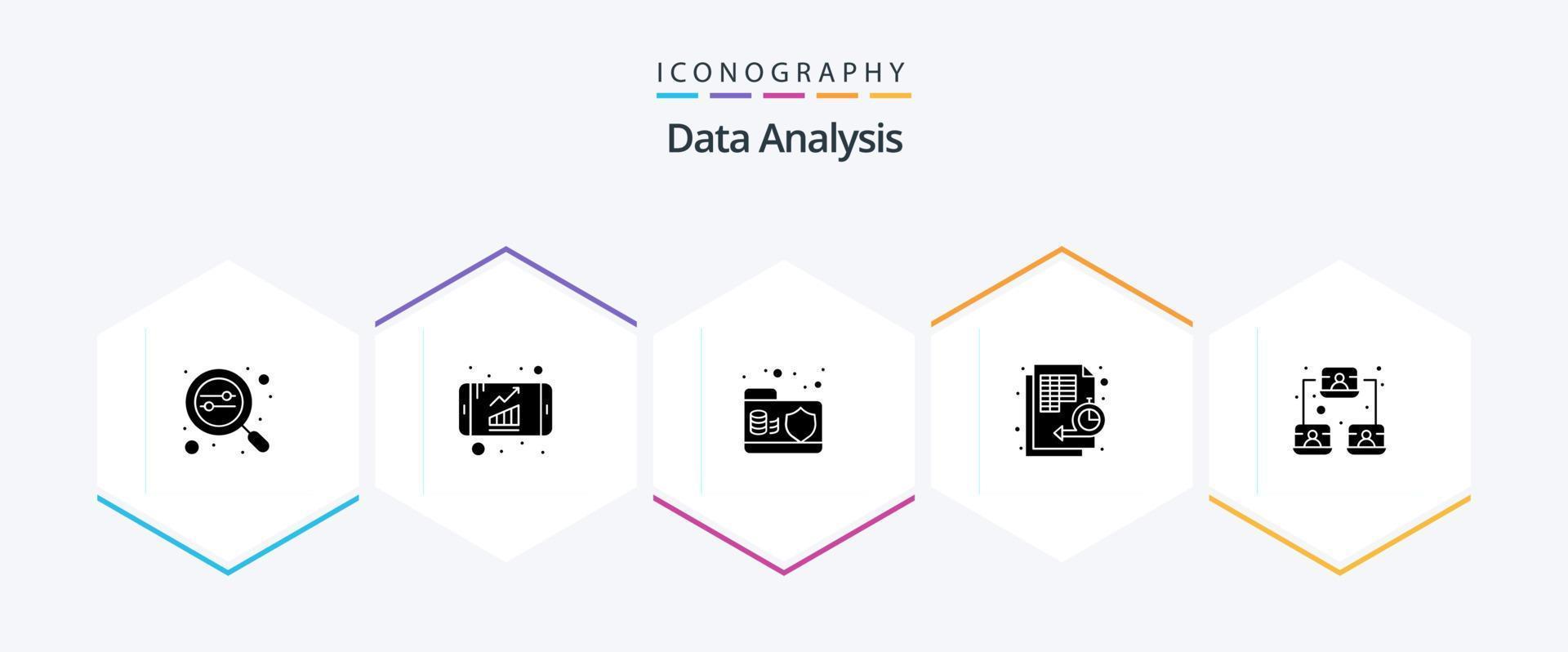 Daten Analyse 25 Glyphe Symbol Pack einschließlich Zeit. Flussdiagramm. Wachstum. Daten. Server vektor