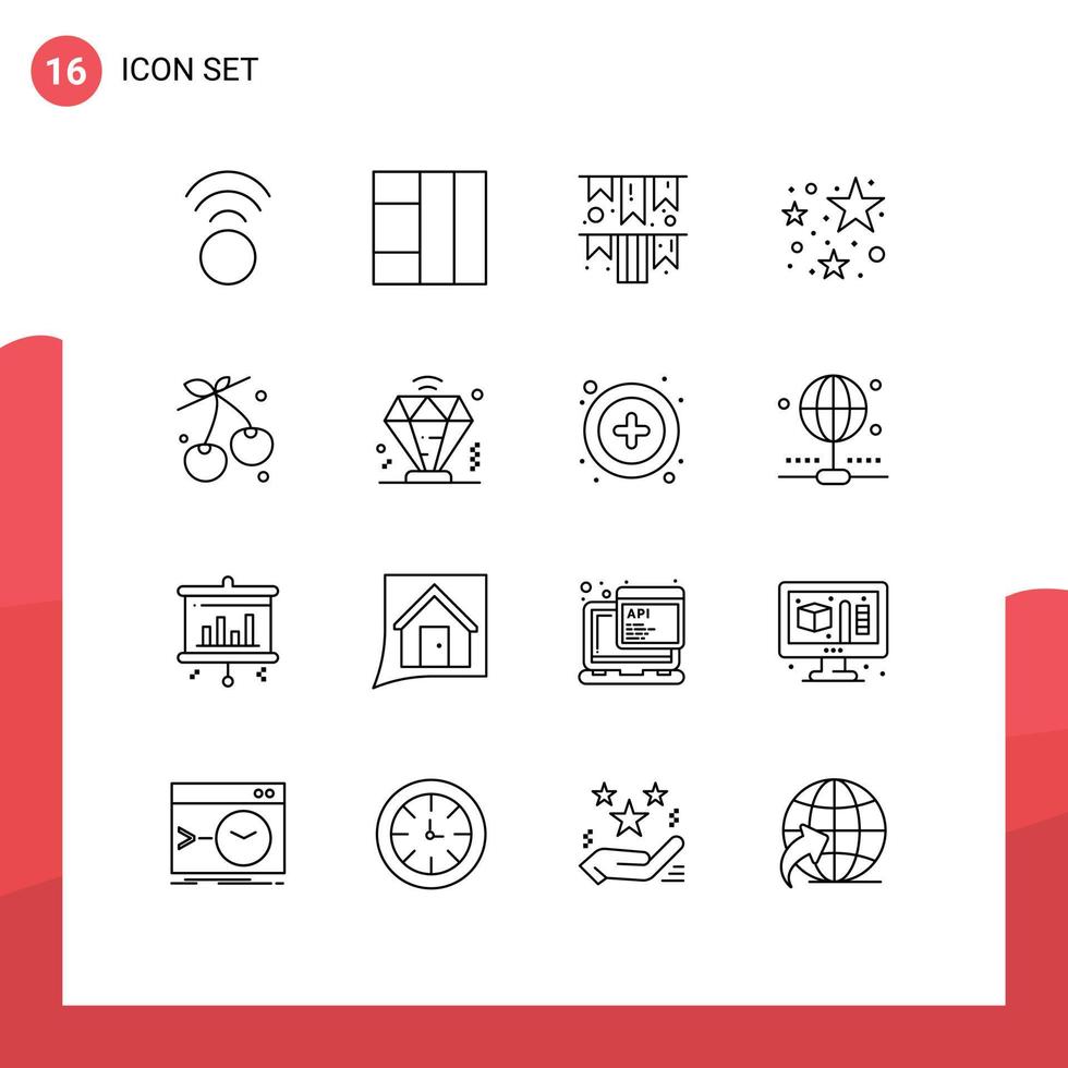 16 Universal- Umrisse einstellen zum Netz und Handy, Mobiltelefon Anwendungen Diamant Frühling irisch Tag Essen Beere editierbar Vektor Design Elemente