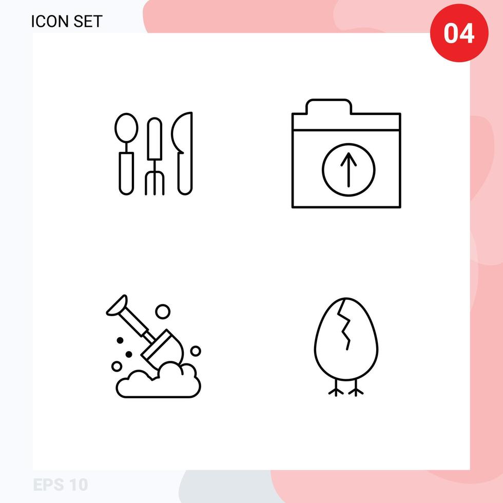 piktogram uppsättning av 4 enkel fylld linje platt färger av bestick jordbruk resa ladda upp kyckling redigerbar vektor design element