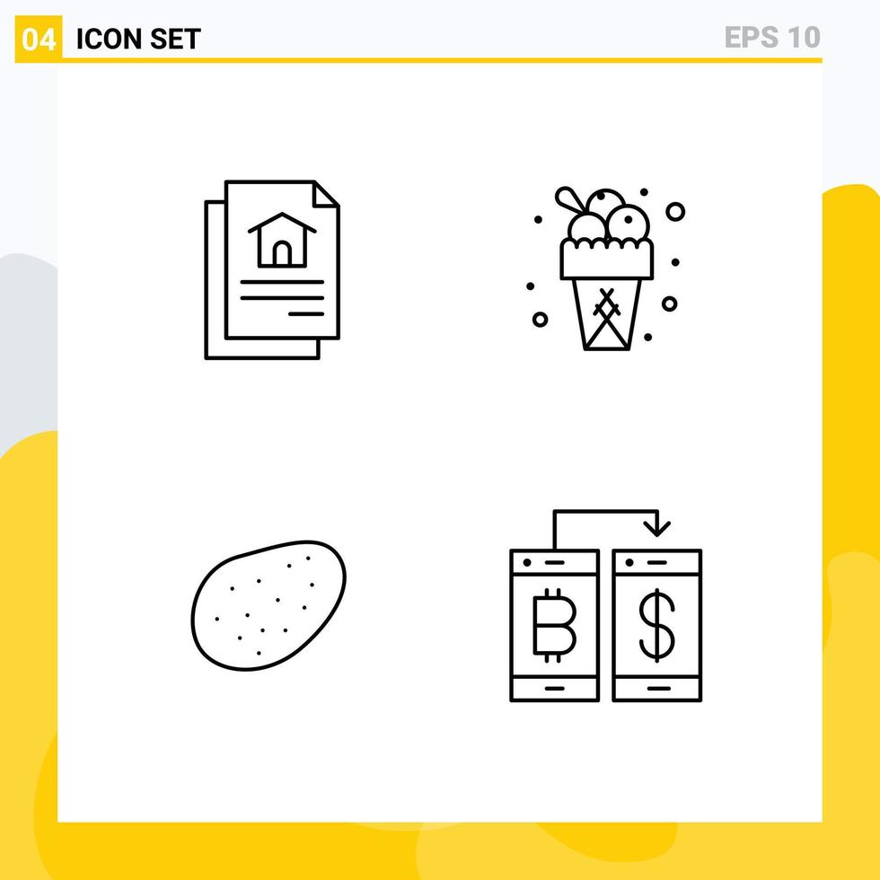 4 kreativ ikoner modern tecken och symboler av fil kontantlös is grädde sommar smartphone redigerbar vektor design element