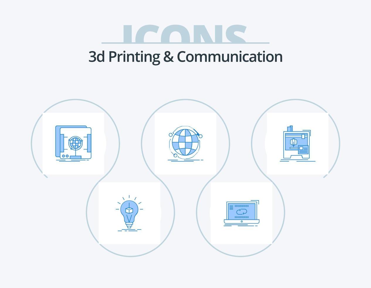 3d utskrift och kommunikation blå ikon packa 5 ikon design. internet. data. synkronisera. scanner. holografiska vektor