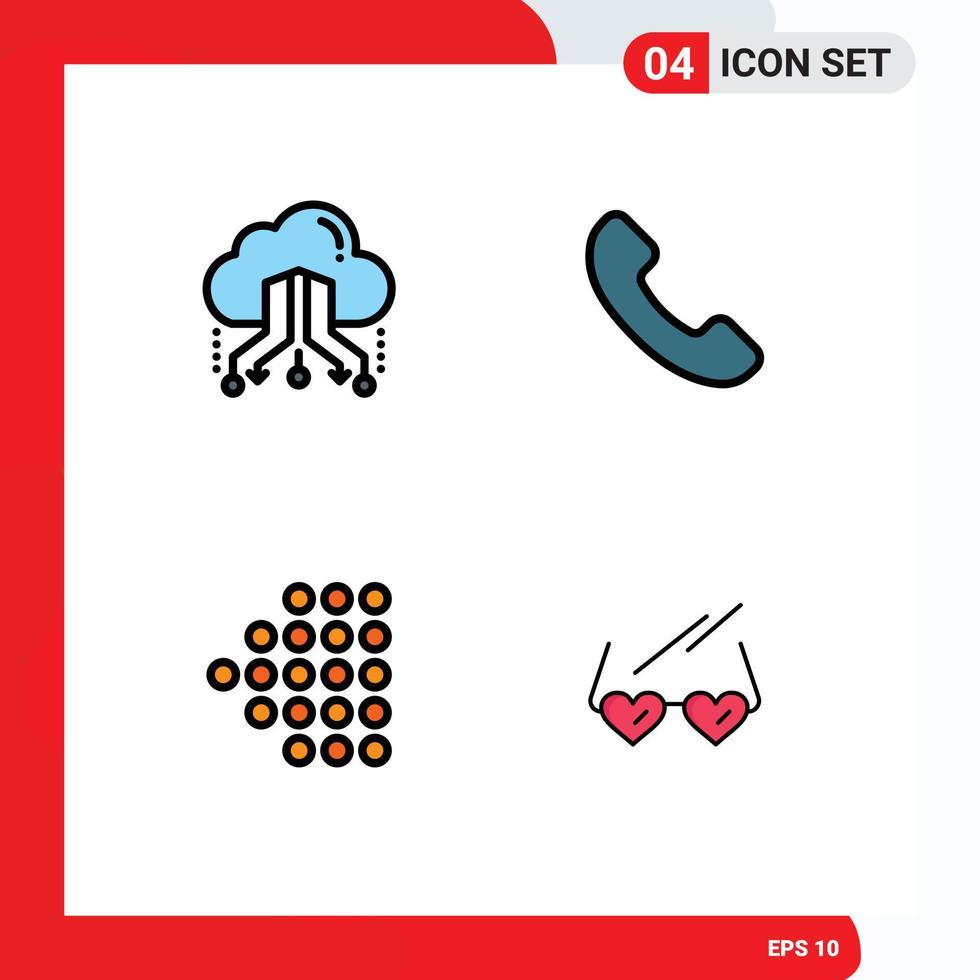 4 Benutzer Schnittstelle gefüllte Linie eben Farbe Pack von modern Zeichen und Symbole von Wolke links Netzwerk Telefon Brille editierbar Vektor Design Elemente
