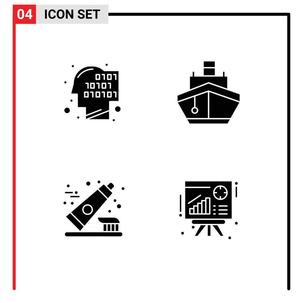 4 Universal- solide Glyphe Zeichen Symbole von binär Zahnputzmittel Anerkennung Transport Zahnpasta editierbar Vektor Design Elemente