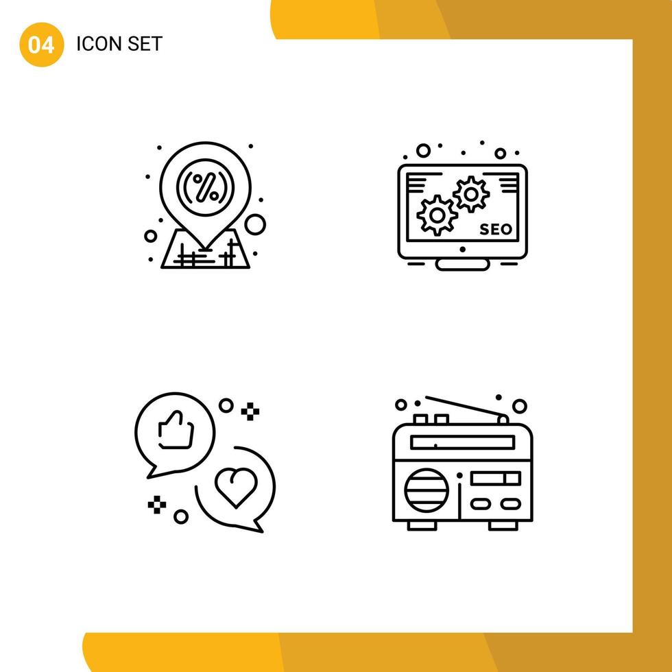 piktogram uppsättning av 4 enkel fylld linje platt färger av rabatt tycka om försäljning seo marknadsföring redigerbar vektor design element
