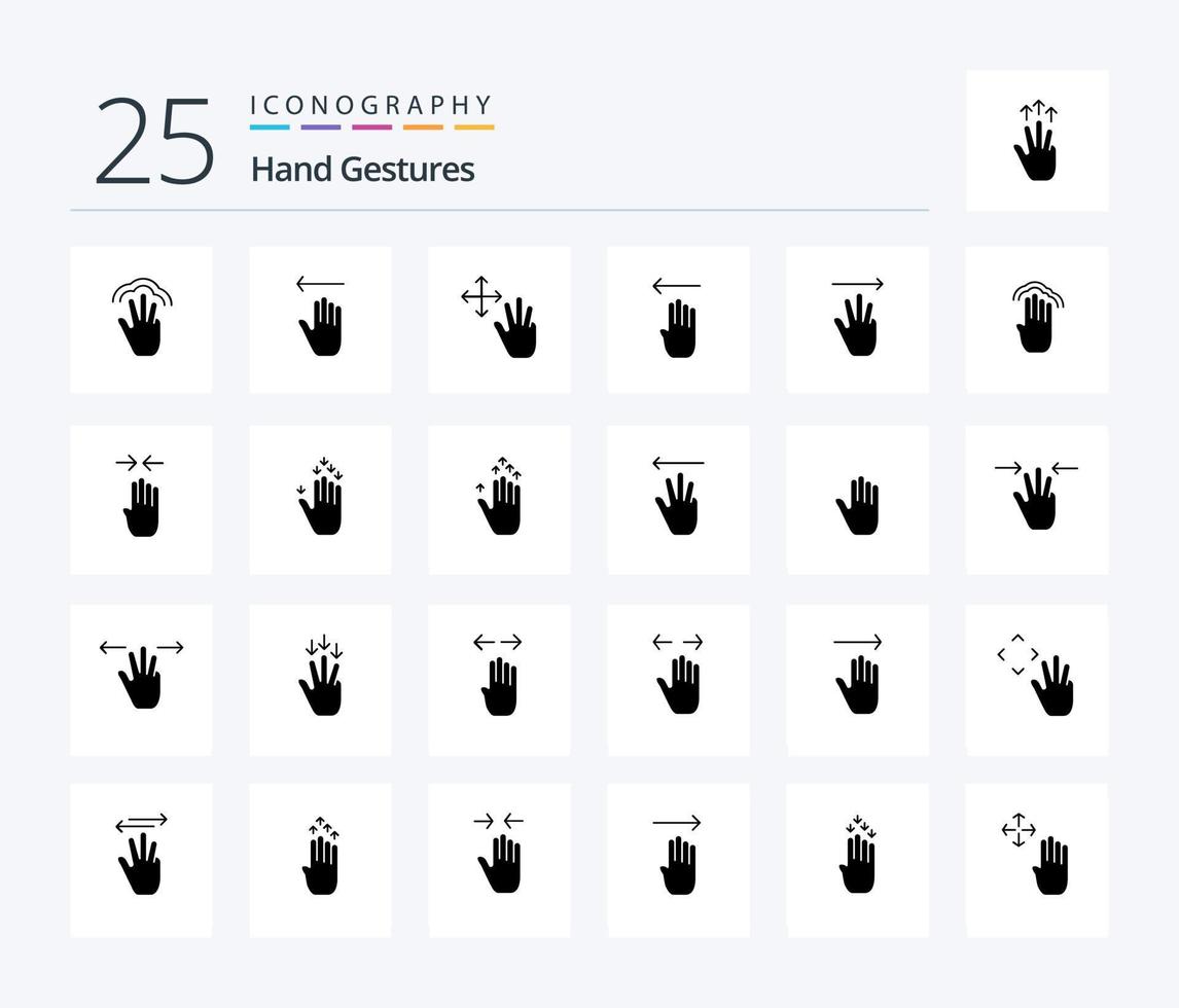Hand Gesten 25 solide Glyphe Symbol Pack einschließlich Hand. Geste. links. vier. halt vektor