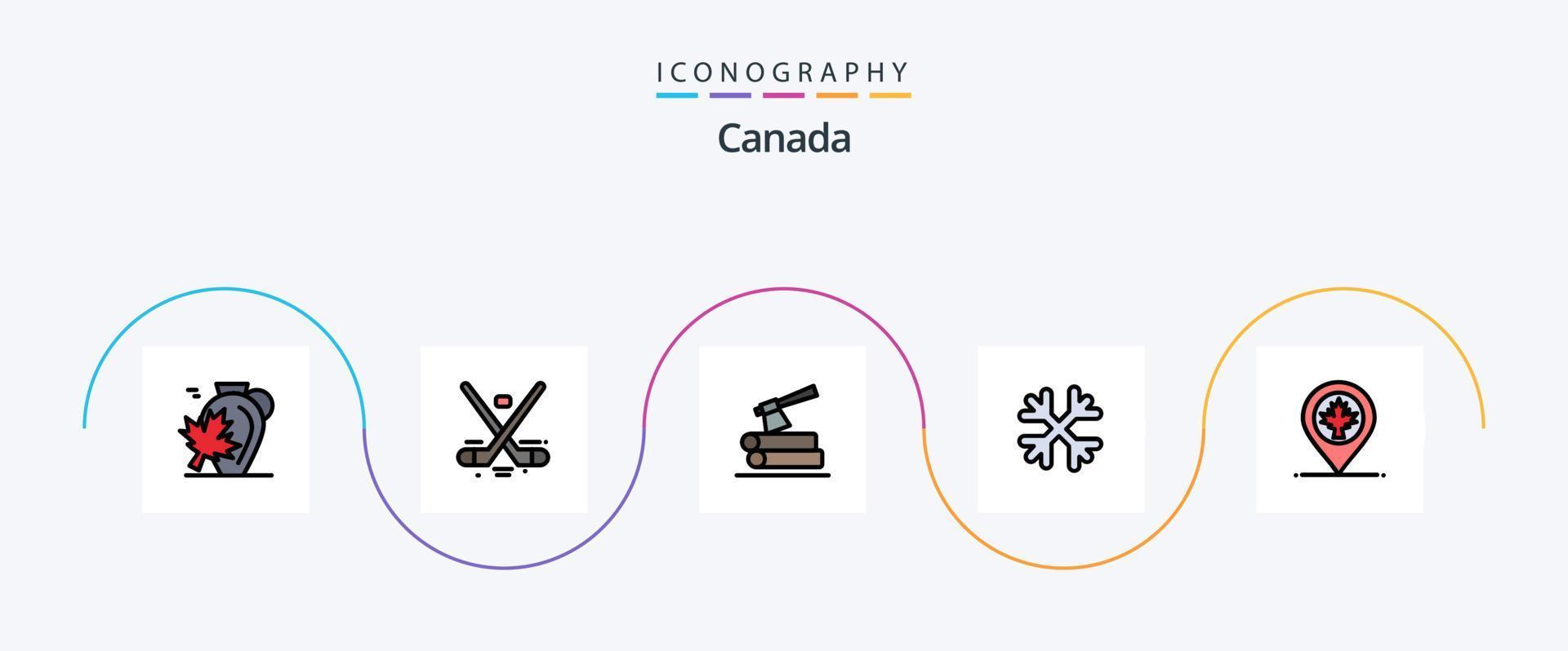 Kanada Linie gefüllt eben 5 Symbol Pack einschließlich Kanada. Schnee Flocken. Eis. Schnee. Bauholz vektor